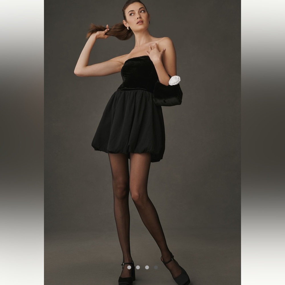 NWT REFORMATION BLACK VELVET BUBBLE DRESS SIZE 6 - Picture 2 of 4